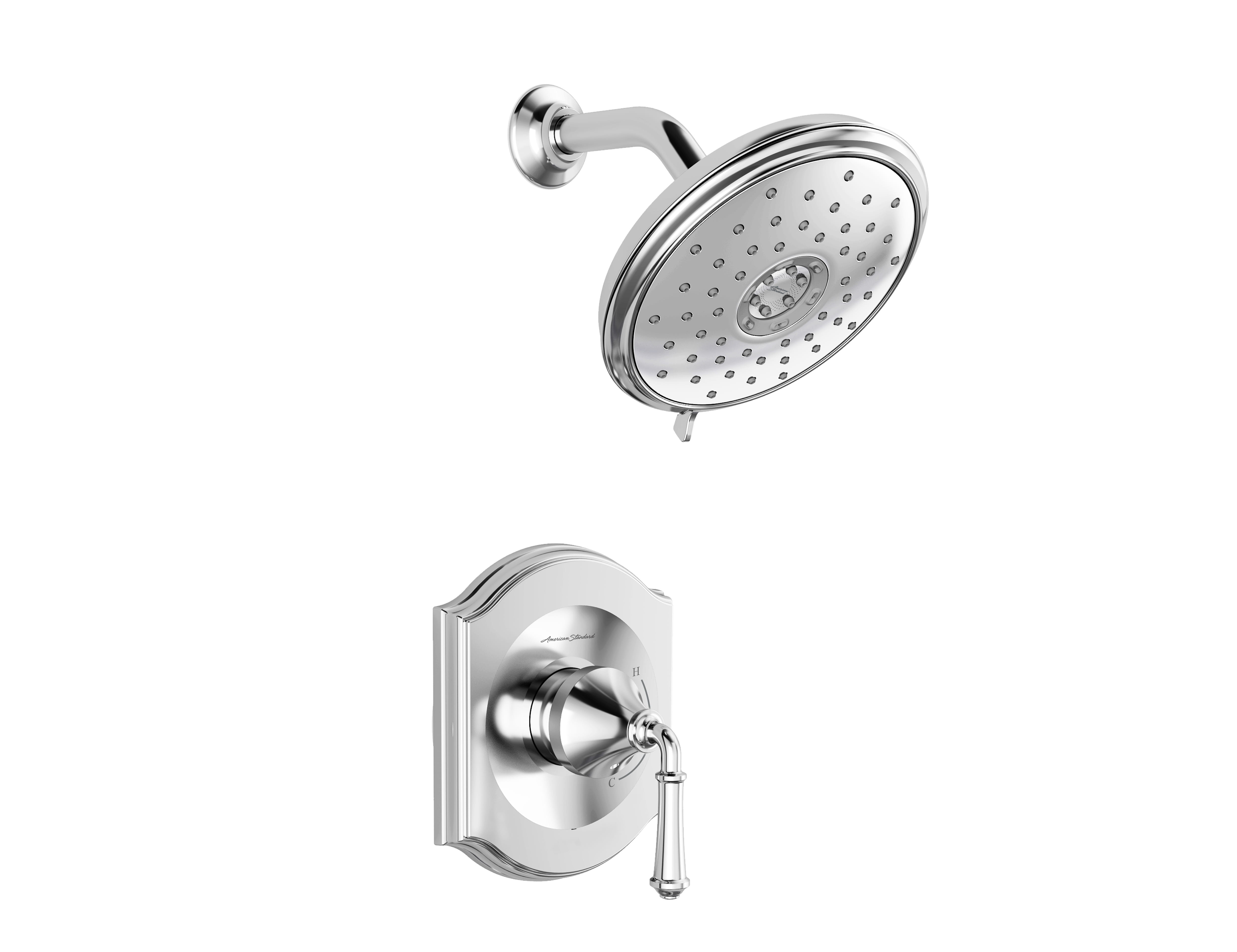Portsmouth 18 GPM Shower Trim Kit with Water Saving Showerhead and Double Ceramic Pressure Balance Cartridge with Lever Handle CHROME